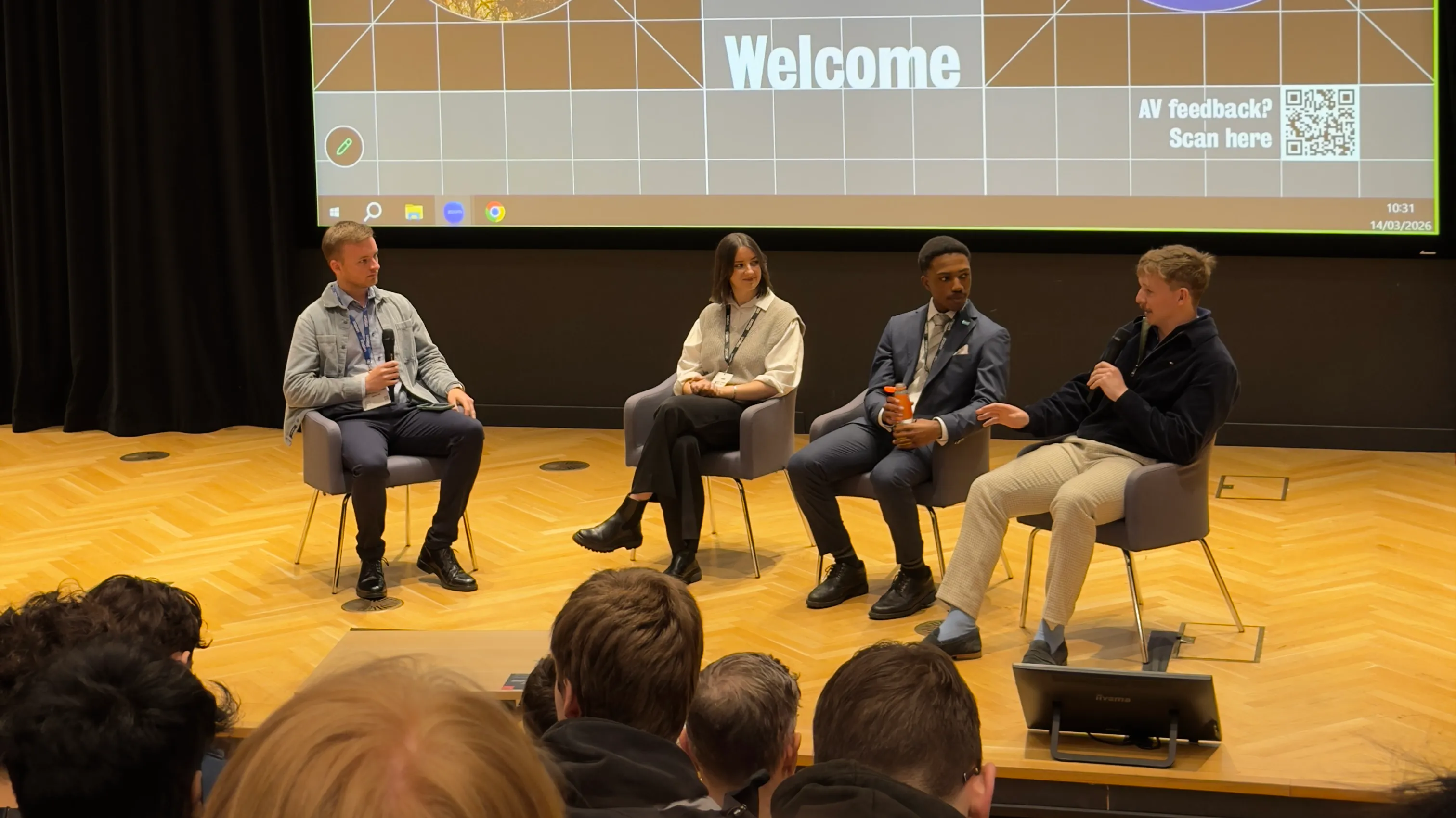 A panel hosted by 4 hosts each of different disciplines
